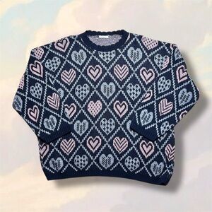 VTG novelty blue/pink heart aop knit sweater